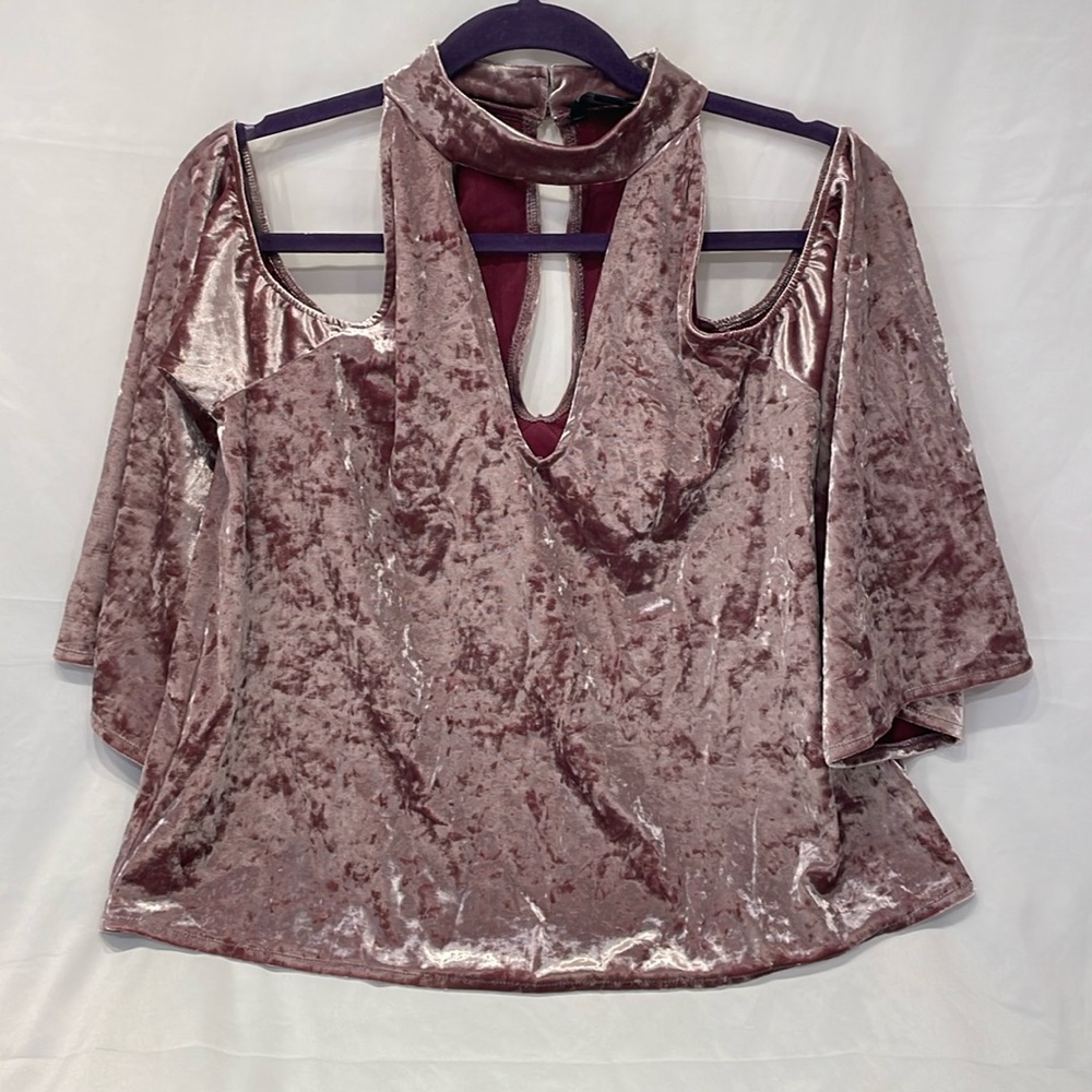 American Eagle Crushed Velvet Open Shoulder Top Medium Rave Techno Choker Sexy